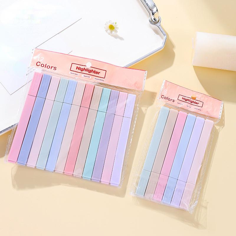 6/12Pcs Pastel Color Highlighter Pen Double Tip Marker Pens Fluorescent Pen Drawing Highlighters Cute Stationery School Supplies