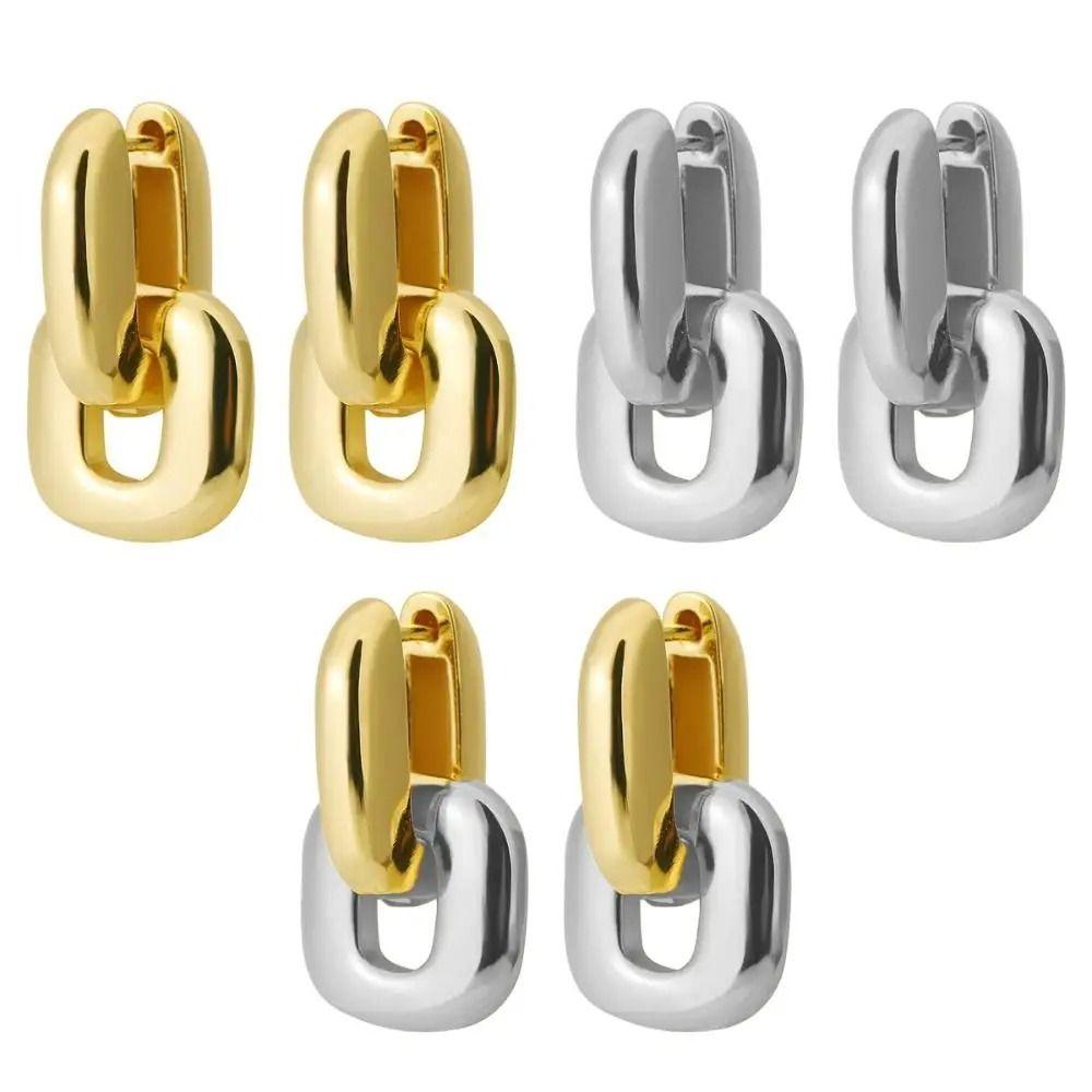 Oval Shape Gold Plating Earrings Copper Base U-Shaped Earrings Drop Earrings  Patchwork Design