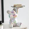 Creative Resin Bear Figurine Cute Statue Home Decoration Desktop Storage Tray Rack for Coins Snack Phone Entrance Office