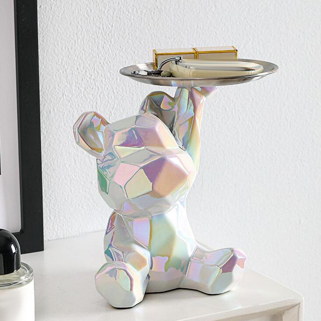 Creative Resin Bear Figurine Cute Statue Home Decoration Desktop Storage Tray Rack for Coins Snack Phone Entrance Office