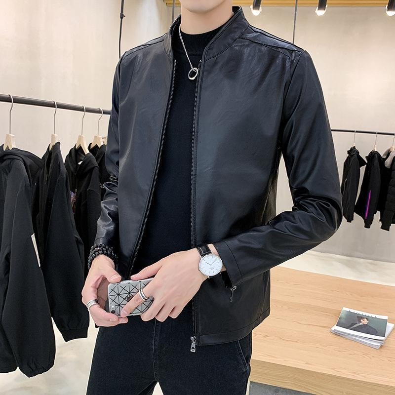 

New Spring and Autumn Leather Men Slim Korean Version of Blue Trend Motorcycle Wear Men PU Leather Jacket Jacket Men M