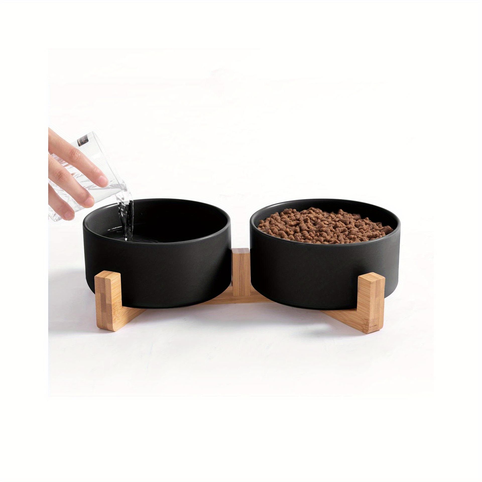 

3pcs/set (1pc rack + 2pcs bowl) Non-Slip Ceramic Double Pet Food Bowl for Cats and Dogs - Prevents Spills and Slips