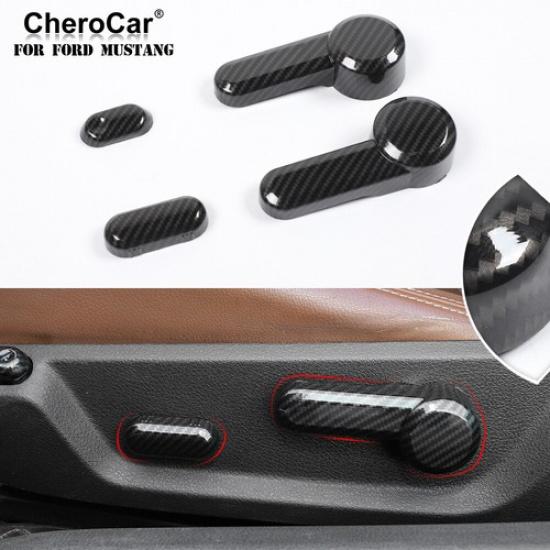 4*Seat Adjust Switch Button Decor Cover Trim for Ford Mustang 04-14 Carbon Fiber