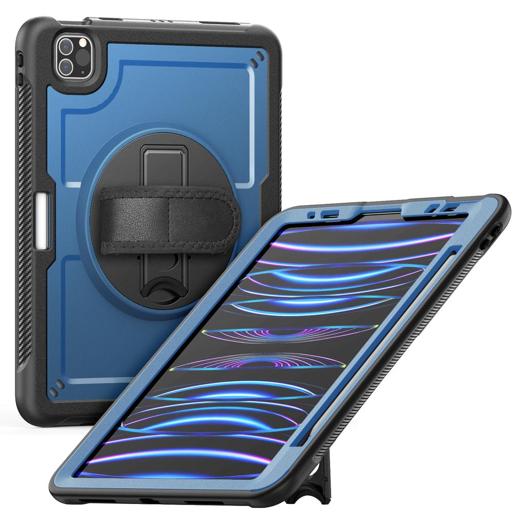 Tablet Case For iPad Air (2022)/(2020)/Pro 11 (2022)/(2021)/(2020)/(2018) Kickstand PC + TPE Cover with Hand Strap