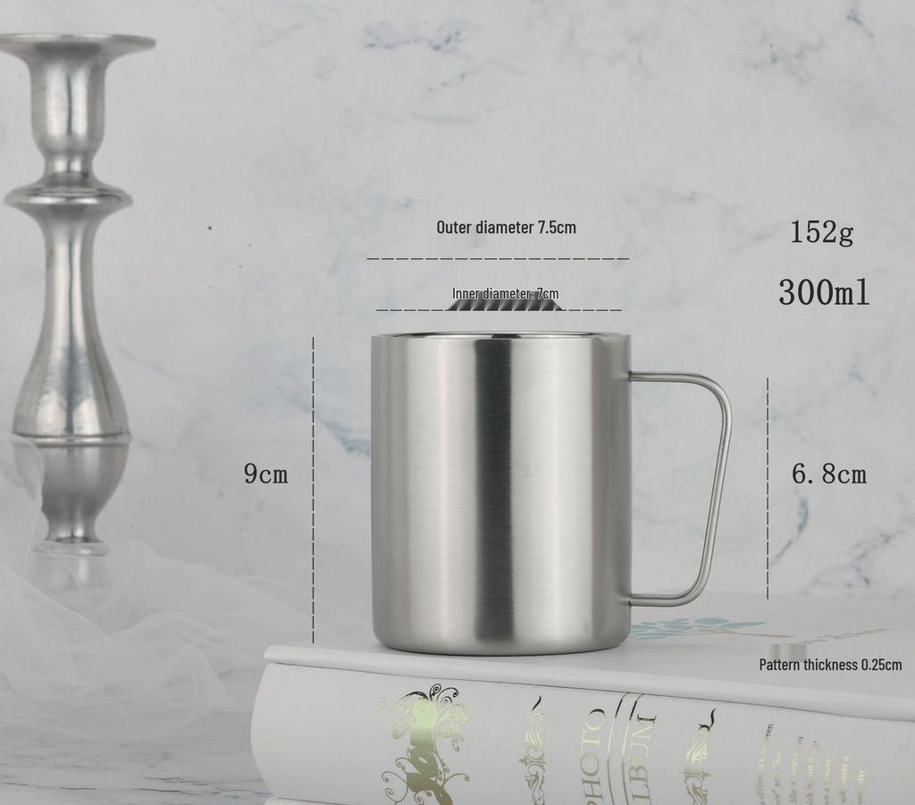 300ml Double-Layer Insulated Coffee Cup - 304 Stainless Steel, Thermal Milk and Mouthwash Cup, Customizable Logo.