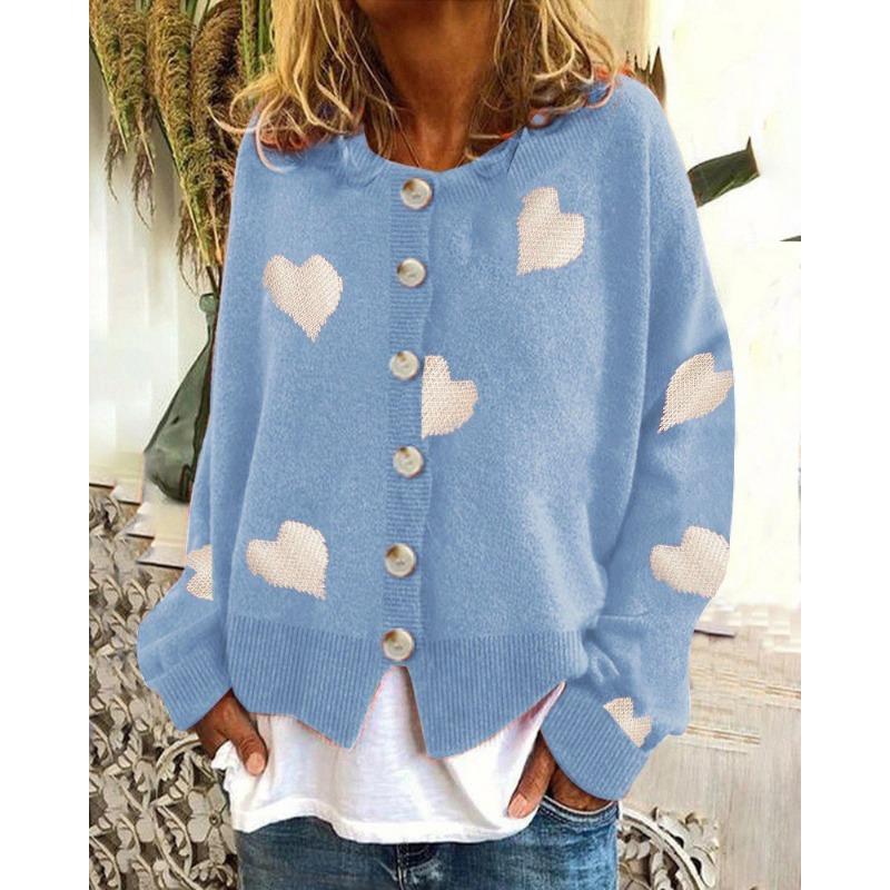 Autumn and Winter Fashion Knitwear Single Breasted Love Pattern Women's Sweaters