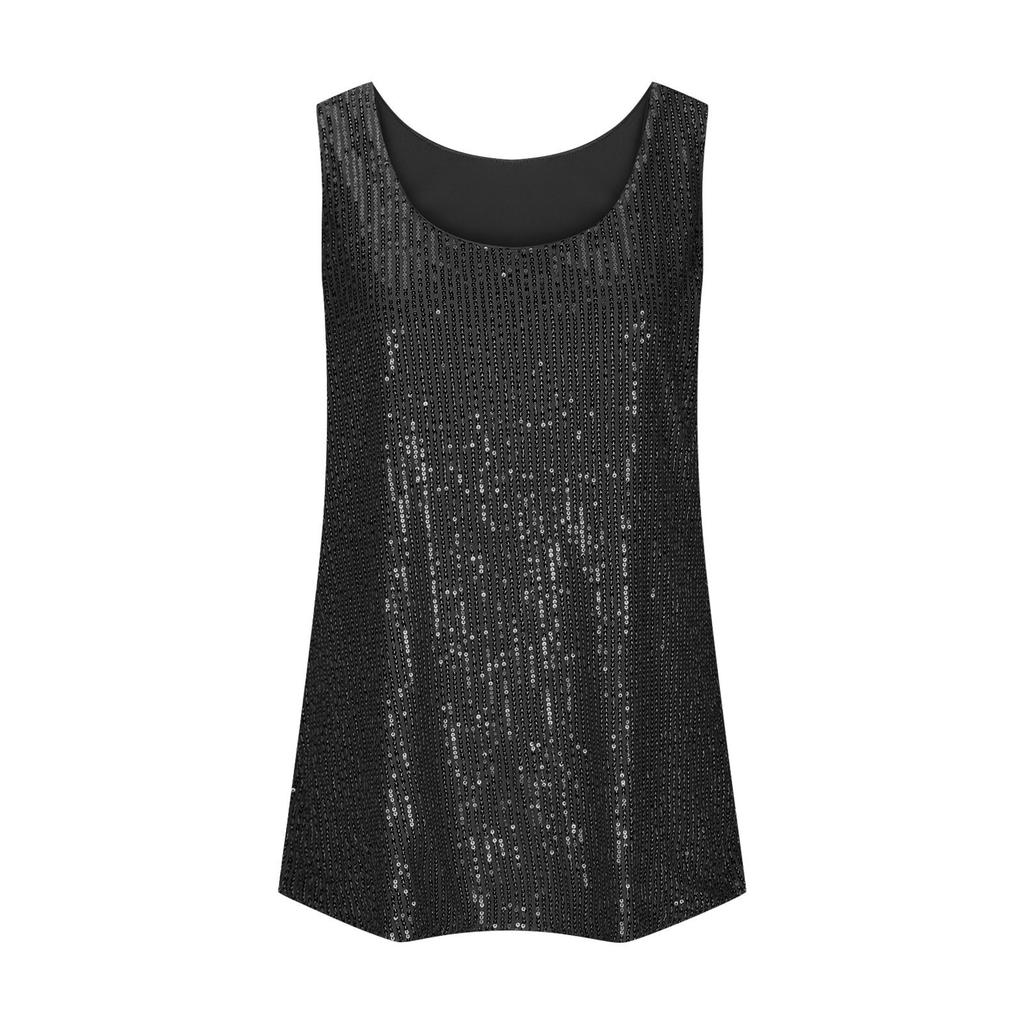 Dámské letní flitrované tílka Dámské s kulatým výstřihem Bez rukávů Ležérní volné tílko Trička Top