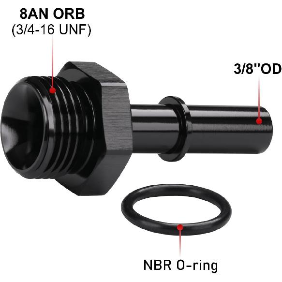 8AN -8 ORB Male to 3/8" SAE Quick Disconnect Connect Male Push On EFI Fuel Fitting Adapter Straight Aluminum Black