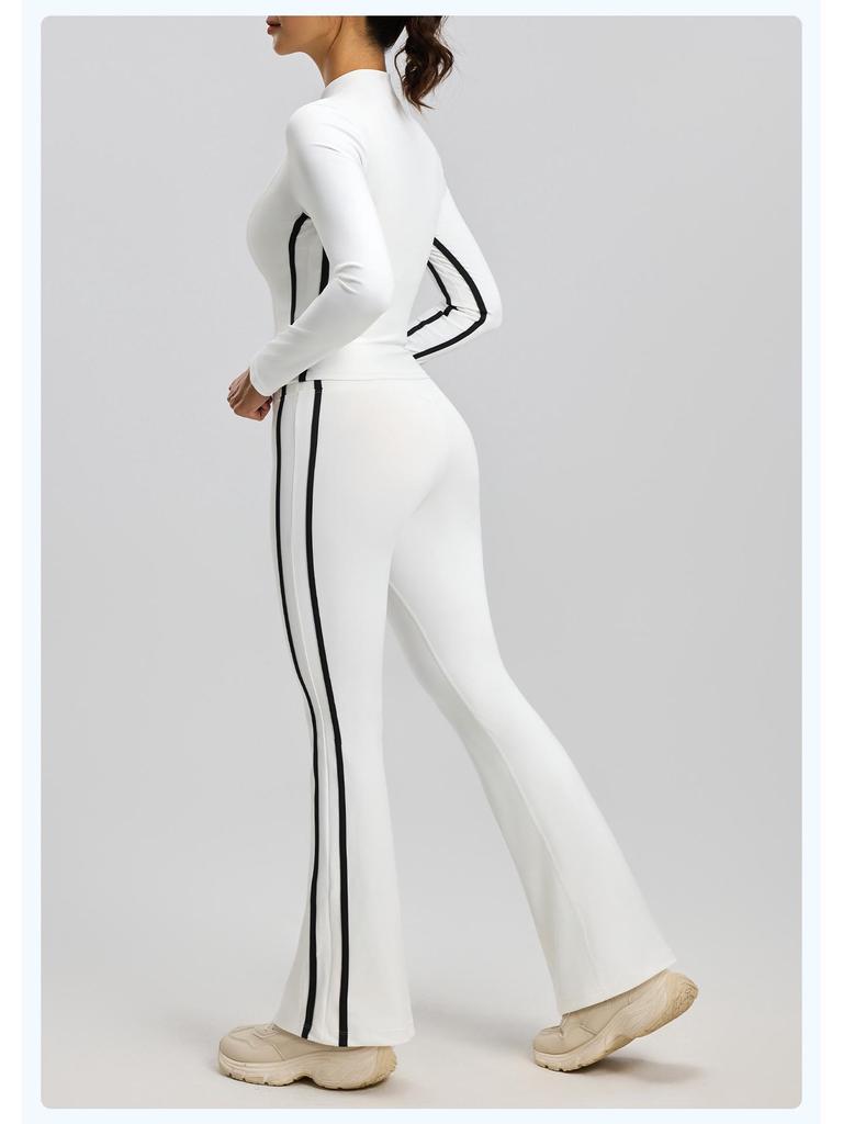 Yoga Flared Pants and Top Striped Slimming Sportswear Set