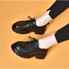 Women Round Toe Lace Up Genuine Leather Shoes 2026 Black Cowhide Thick Heel Work Shoes Women British Style Loafers Oxford Shoes