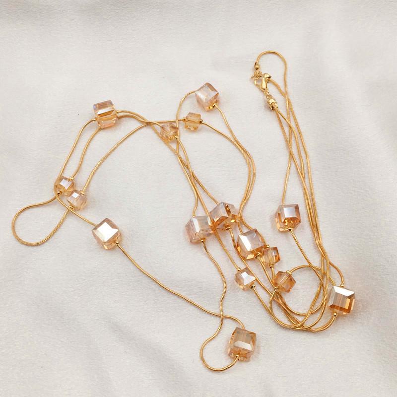 1PC Korean Style Fashion Double Layered Square Crystal Necklace Long Decorative Necklace Accessories Women's Personalized Accessories