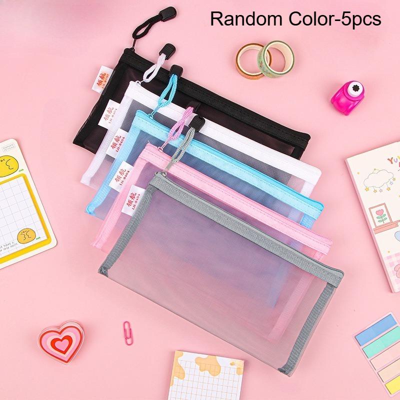 5pcs Zipper Mesh Bags Versatile Nylon Mesh Storage Bags Portable Mesh Pencil Cases Travel Organizers Cosmetic Travel Storage Bag