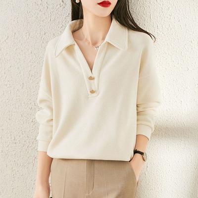 Hanorac la modă fără glugă pentru femei pentru primăvară și toamnă, nou, culoare uni, larg, casual, jachetă cu rever, top versatil