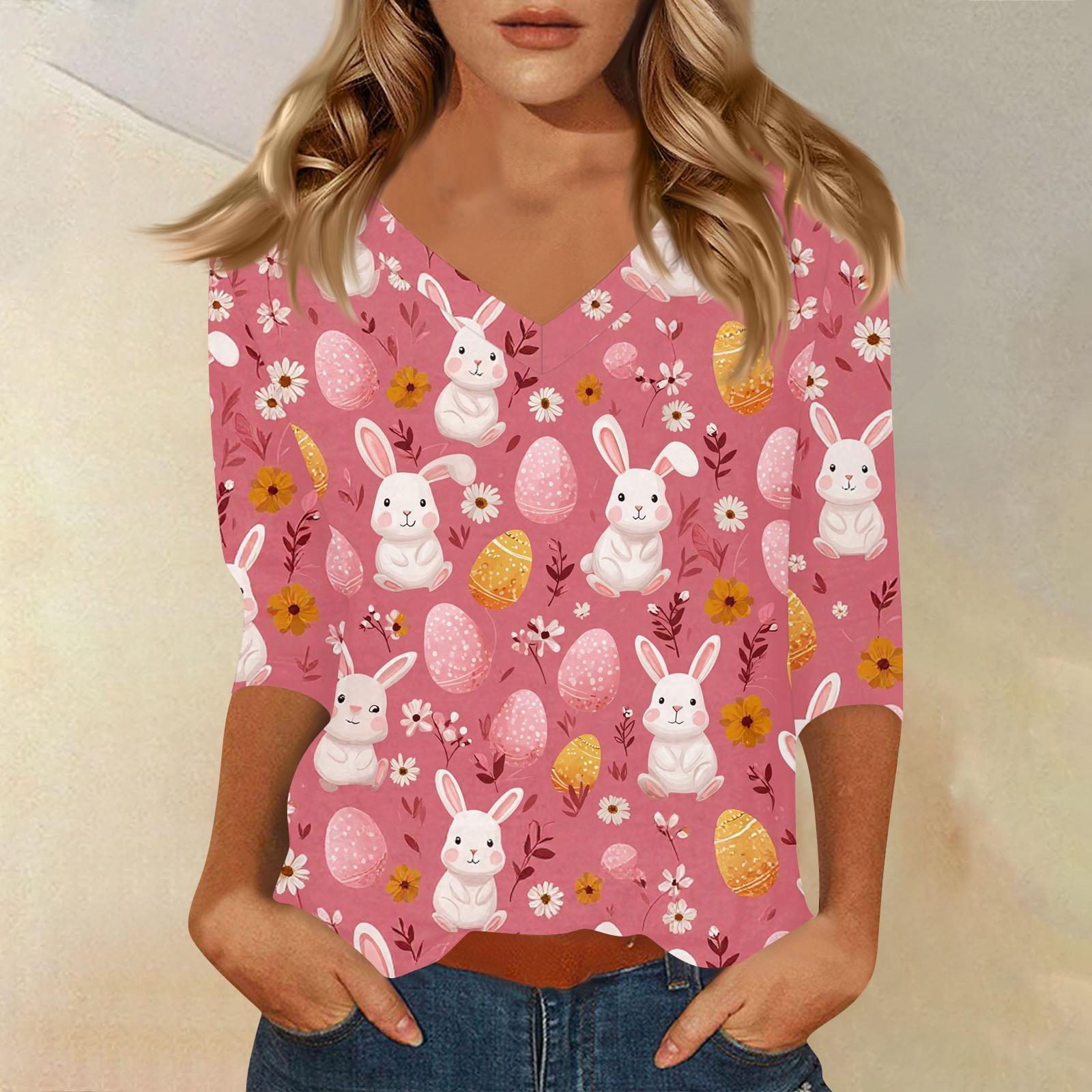 

Жіноча футболка з принтом з рукавом 3/4, щоденна мода на вихідні, базовий V-подібний виріз, звичайний топ XL кавун червоний колір