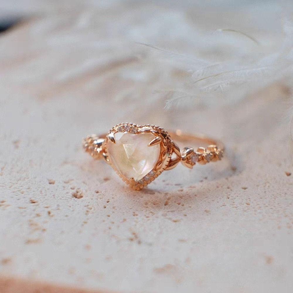 Heart Shape Rinestone Rings Copper Vintage Rings Fashion Shining Open Ring  Ladies