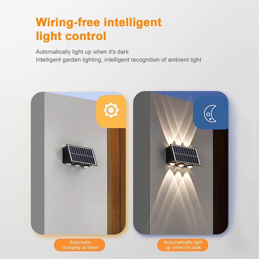 Solar Led Wall Light Solar Fence Sconce IP65 Water Proof for Patio Porch Garden Backyard Fence Decor 6 LEDs Warm Light 6-8 Hours