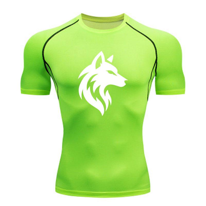 Men's Compression Workout T-Shirt, Stylish Wolf Head Graphic