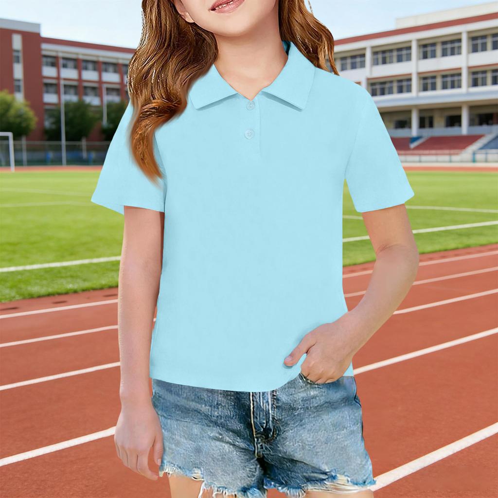 Short Sleeve Polo Shirt for Girls Classic Collar Design Breathable Lightweight Fabric Suitable for Daily Wear School Uniforms Outdoor Activities