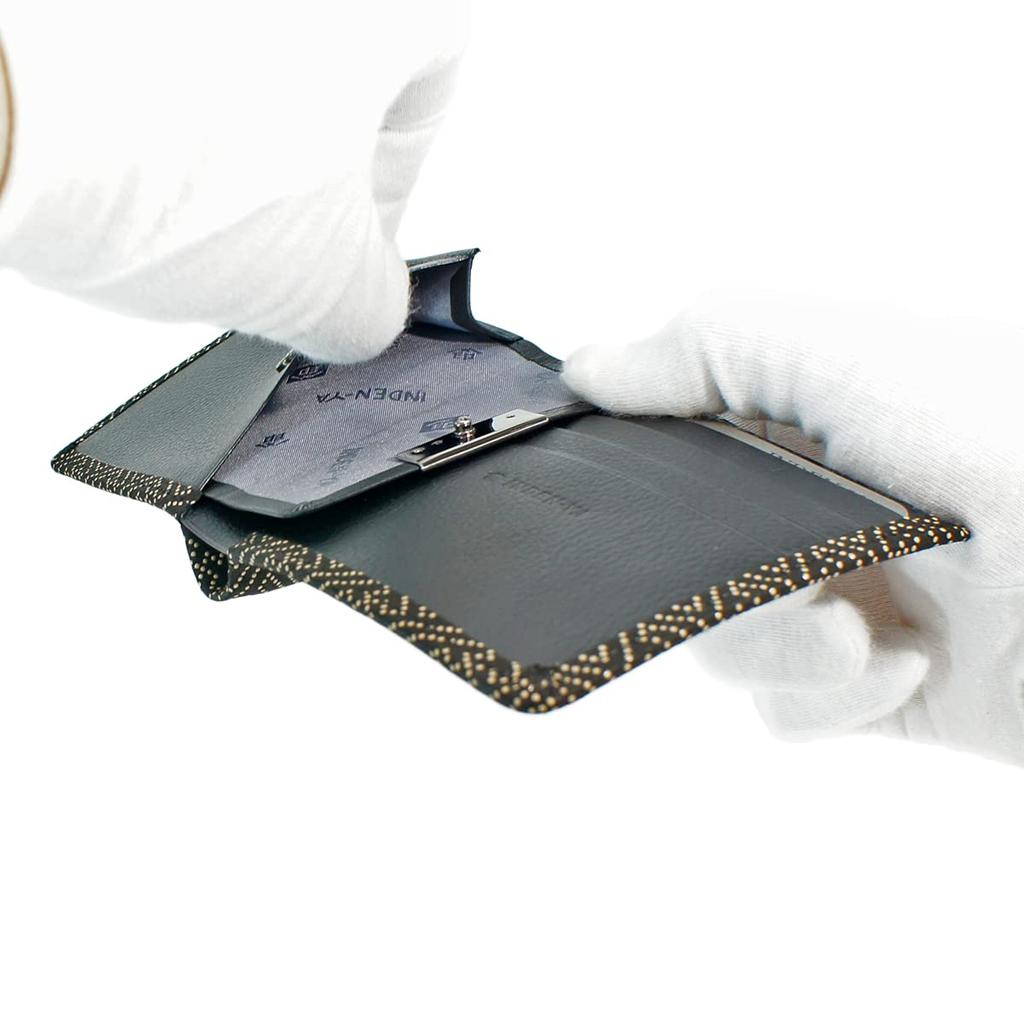 [Inden-ya] Inden Bifold Wallet, Bill Compartment C, Thin Deerskin Leather, Black with White Lacquer, Saaya Pattern, 2003-11-006