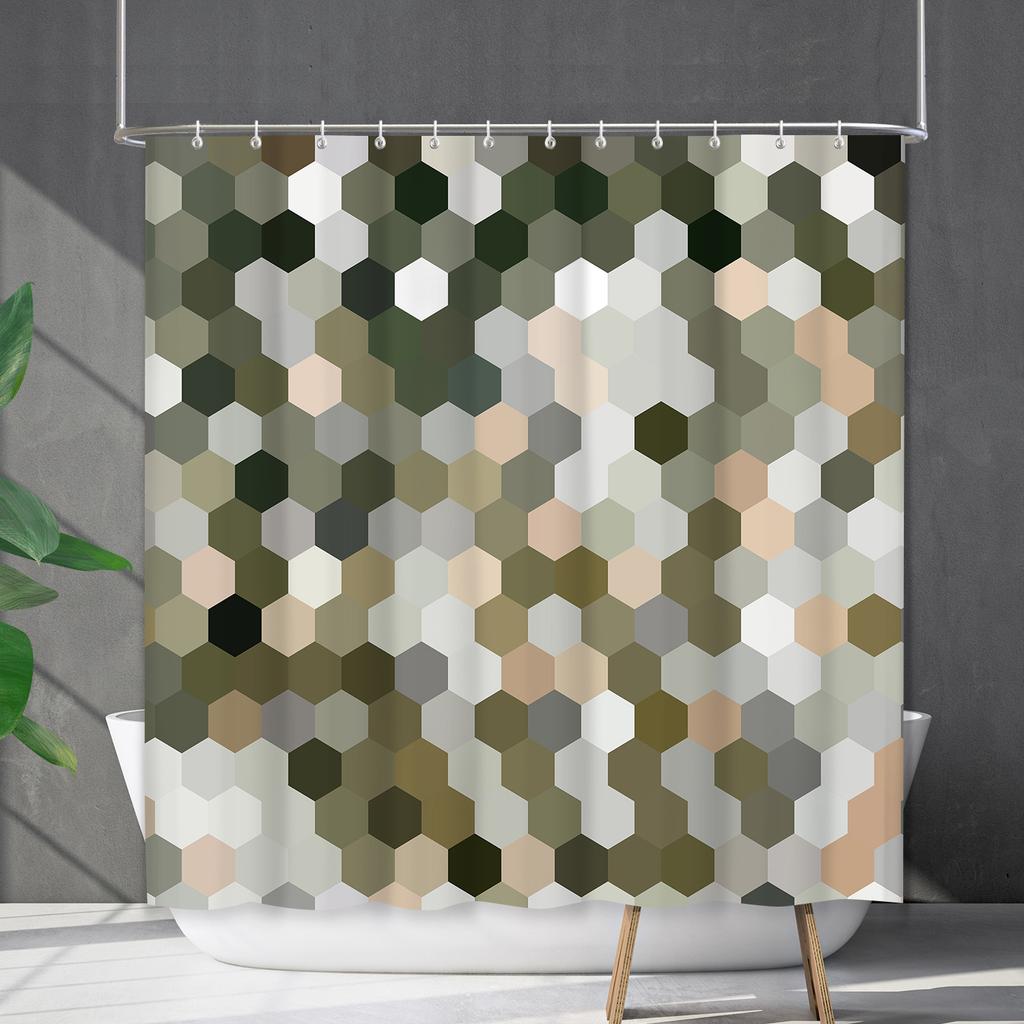 Shower Curtain Waterproof And Mildew-Proof Line Lattice Bathroom Striped Bathroom Curtain Shower Curtain Partition Curtain Free Of Punching