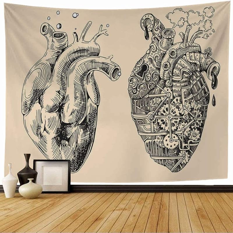 

Гобелен Настенный Тату Сердца Механический Живой Рука Здравоохранение Медицинский Стимпанк Винтаж Анатомия Человек Машина Гобелен Одеяло Настенный Спальня 60 x 60 inches