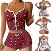 2 Pezzi/Set Pigiama Estivo da Donna Completo Stampa Farfalla Cuore Senza Maniche Schiena Scoperta Cop