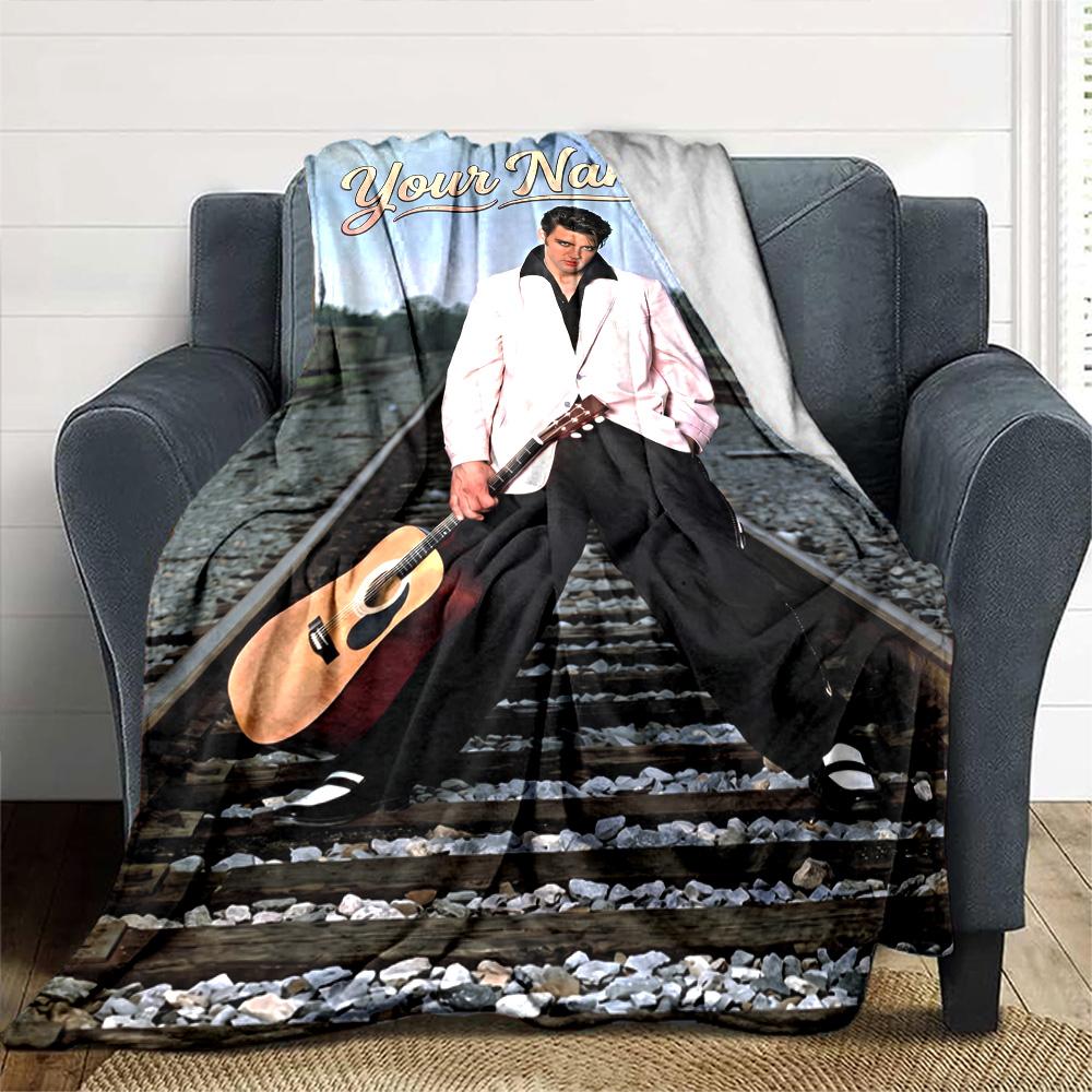 Elvis Presley Personalized Name Blanket Gift Personalized Blanket Soft Warm Cozy Suitable for Sofa Couch Livingroom Living Room All-Season Use