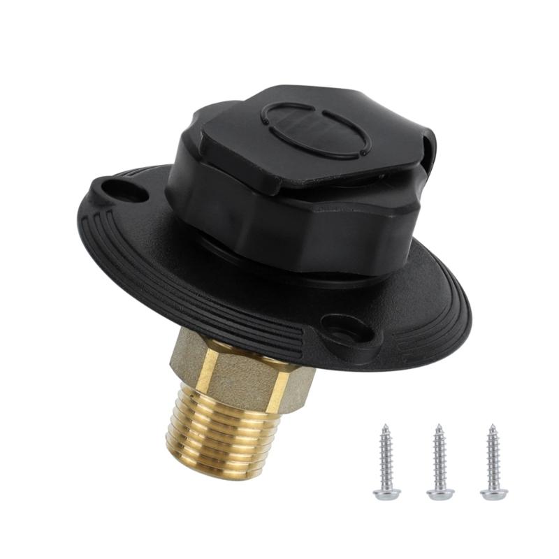 

Leadfree Brass Campers Water Connection Inlet with Dust Plug 3/4NH Female to 1/2NPT Male Suitable for Motorhomes Marine чёрный