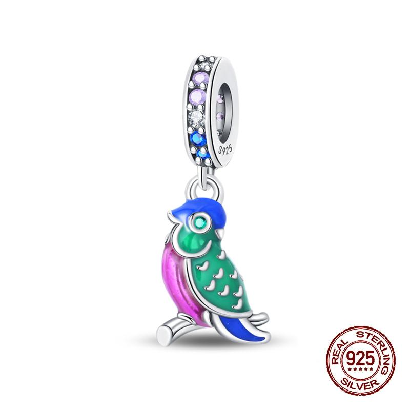Spring New Copper Feather Flowers Parrot Bird Charm Bead Fits 3Mm Genuine Bracelet Beautiful DoItYourself Jewellery Gifts
