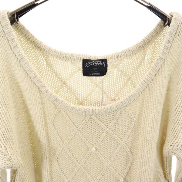 Unused STUSSY Wool Blend Long Sleeve Lace Up Knit M White System Sweater Women Used