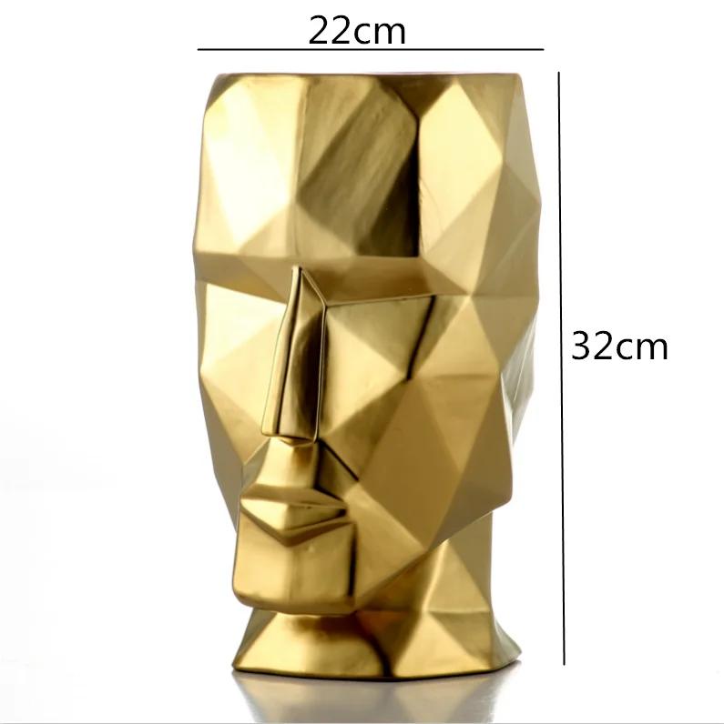 Nordic Ceramics Vase Geometric Origami Abstract Golden Human Head Vases Flower Arrangement Crafts Figurines Home Decoration