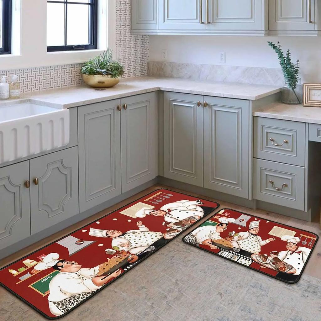 2pcs Kitchen Carpet Soft Anti-Slip Coffee Print Kitchen Decorative Mat Shower Room Door Mat Home Decoration