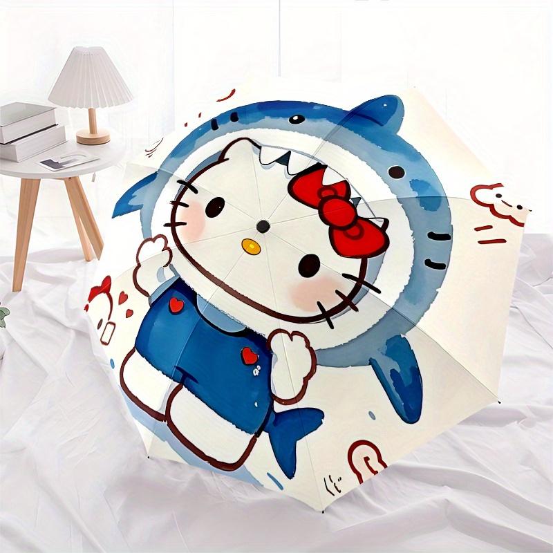 Hello Kitty, Shark Costume Automatic Opening and Closing Parasol Compact Travel Umbrella with 8 Ribs for Women and Men Ideal Birthday/Christ
