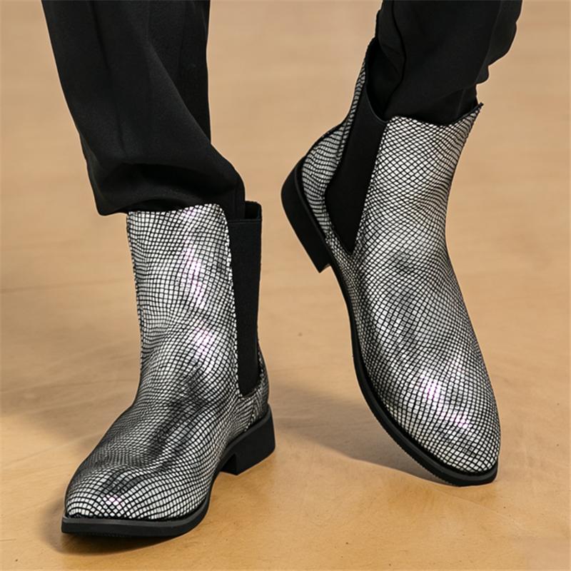 Wniter New Designer Fashion Gold Silver Slip on Chelsea Ankle Boots for Men Luxury Brand High Top Platform Shoes Zapatos Hombre