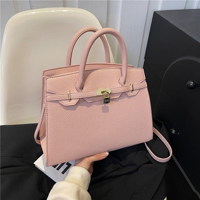 New High-end Lychee Pattern Small Lock Platinum Bag Portable Shoulder Oblique Span Trendy Women's Bag