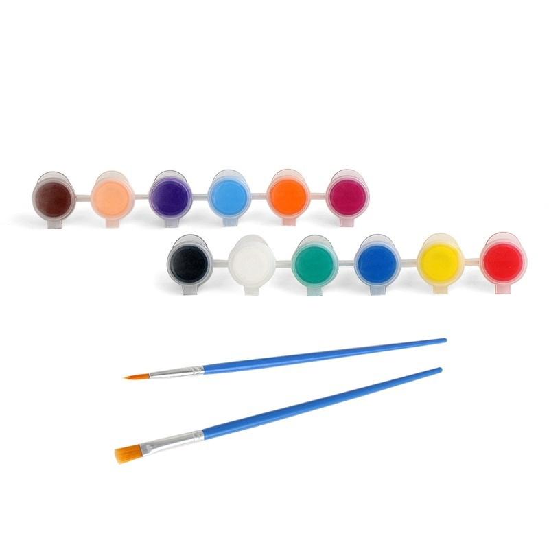 12 farger Profesjonelt akrylmalesett med 2 pensler DIY Håndmalt Kunstmaling Tekstilmaling Kunstmateriell