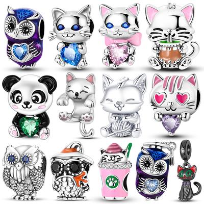 New In Original Cute Cat Shape Charm Beads Fits 3Mm Bracelets Necklace For Women Pendant Luxury Diy Jewelry Making Gift
