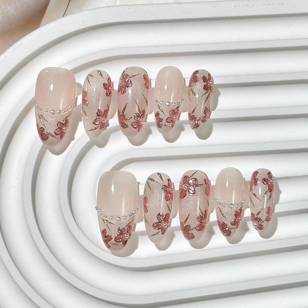 Handmade Wearable Nail Art: Medium-Long Oval High-End Whitening False Nails