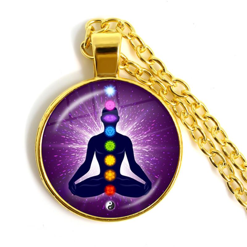 Seven Chakra Reiki Healing Necklace, Buddha Image Yoga Meditation Pendant, Spiritual Hope Jewelry Chain, Personalized Necklace, Gift