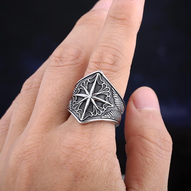 New Fashion 316L Stainless Steel Unique Viking Compass Ring for Man Women Biker Jewelry Boyfriend Gift
