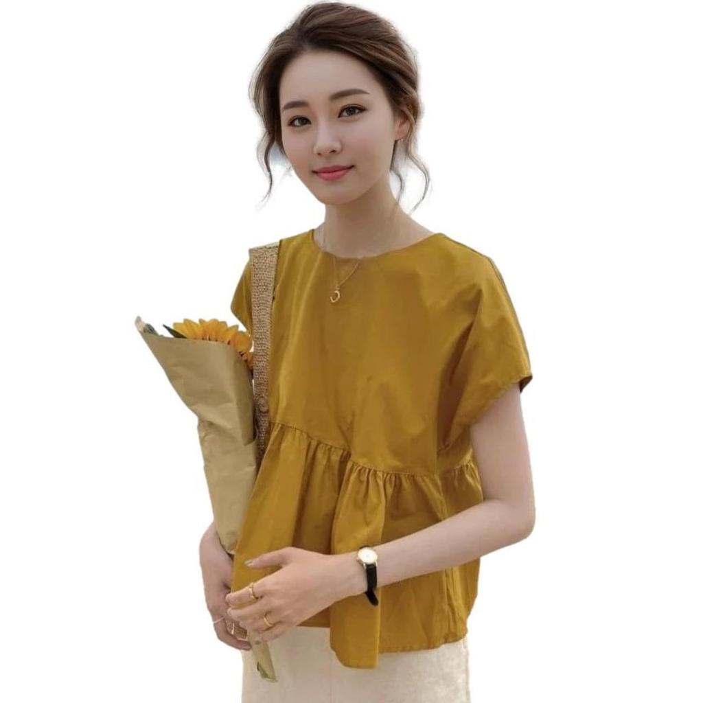 Back Ribbon Commuter J-Scott Women's Top, Waist-Cut, A-Line, Gathered, Spring/Summer, Elegant, Versatile, Comfortable, Girly, Style, Yellow,