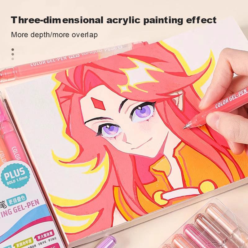 Languo Three-Dimensional Effect Acrylic Painting Gel Pens Set 1.0mm 3D Acrylic Paint Markers Pens Color Drawing Pen Art Supplies