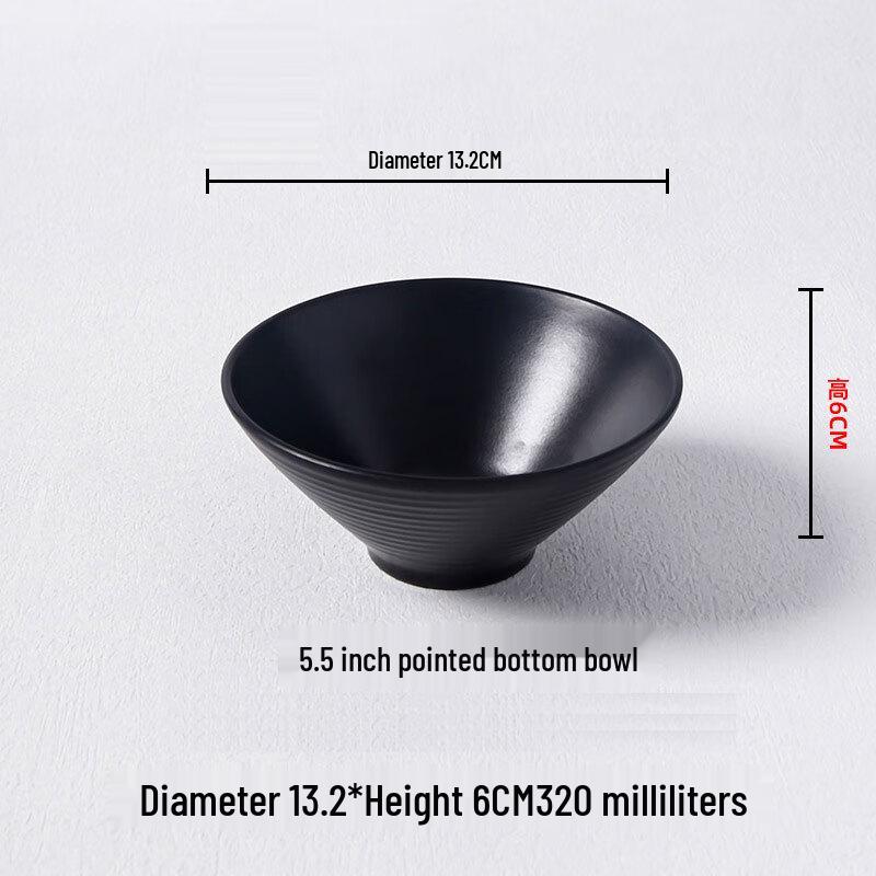 Korean Frosted Black Melamine Noodle Bowls - 5.5-inch, Set of 5