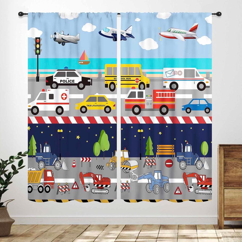 Boys Dinosaur Curtains,Cartoon Colorful Safari Animal Navy Blue Drapes Treatments For Boys Girls Children Nursery Living Room