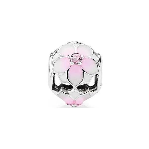 925 Silver-Plated Charms Jewelry Gift Sparkling Pink Air Balloon&Cherry Blossom Dangle Bead Fit Original Silver Bracelet