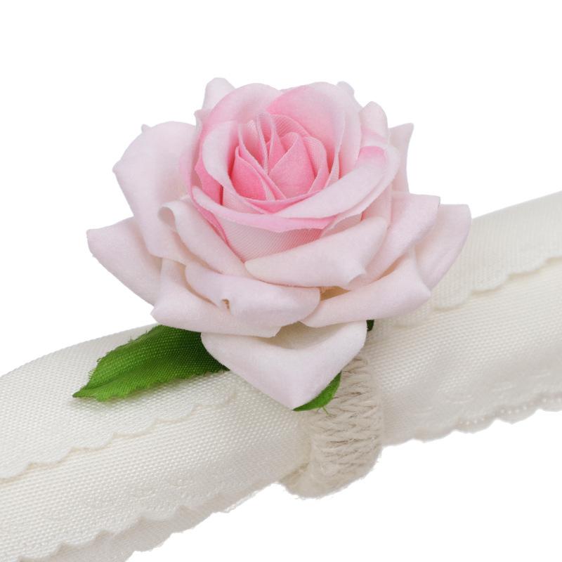 

Romantic Artificial Rose Flower Napkin Rings Holder Flower Napkin Buckle Accessories Hotel Party Feast Wedding Dining Table Deco рожевий