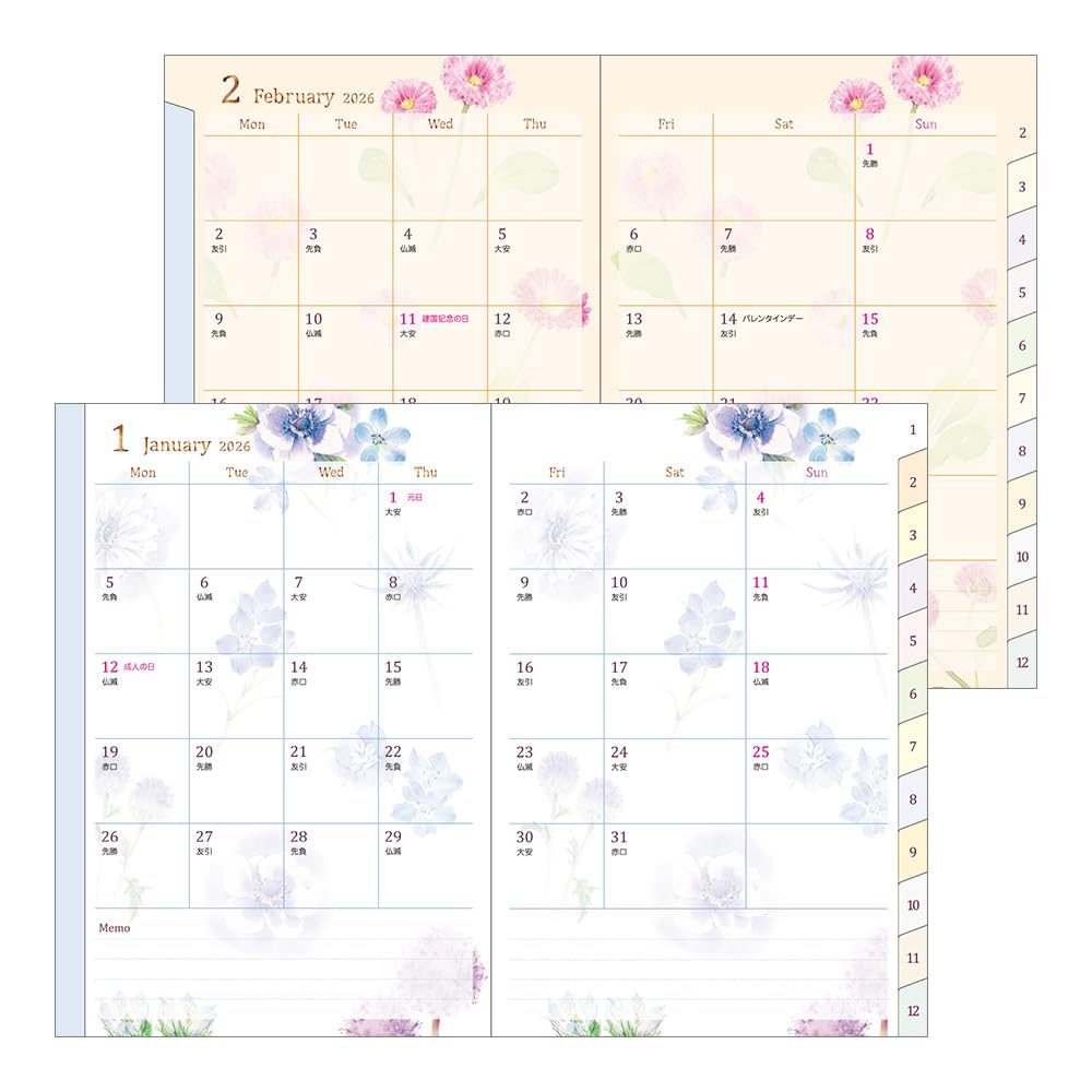 Midori Pocket Country Time Floral 22374006 January Diary, 2026, B6, Weekly, Pattern, (Starts 2026)