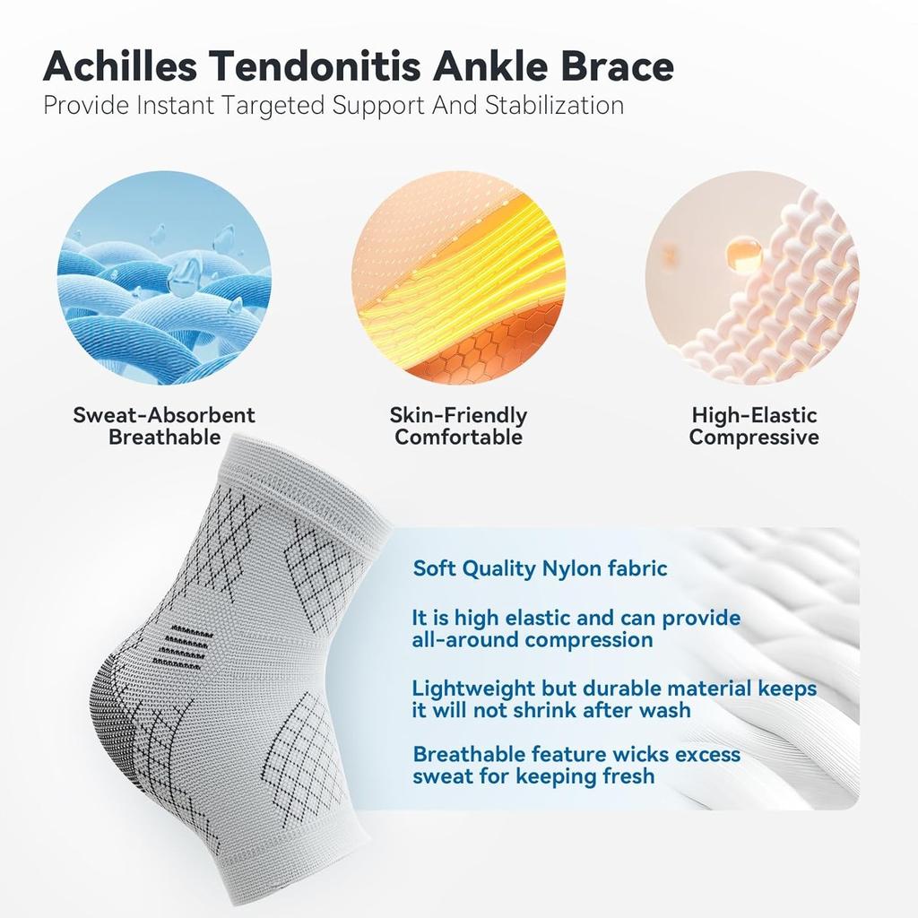 2 Pack Ankle Brace for Sprained Ankle, Arch Support Compression Sleeve Socks for Women & Men, Achilles Tendonitis Brace Wraps