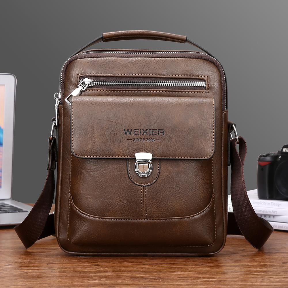 WEIXIER Men's Leather Crossbody Shoulder Bag Classic Messenger Bag Waterproof Briefcase Satchel Travel Bag