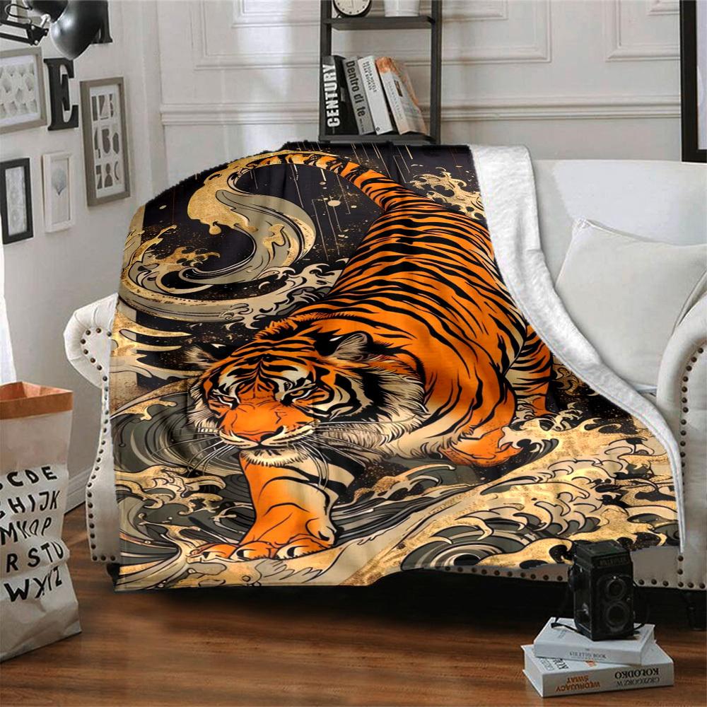 1pc Tiger Wave Print Blanket - Perfect Gift for Birthdays, Christmas & Halloween- Soft, Warm & Versatile yy250909133